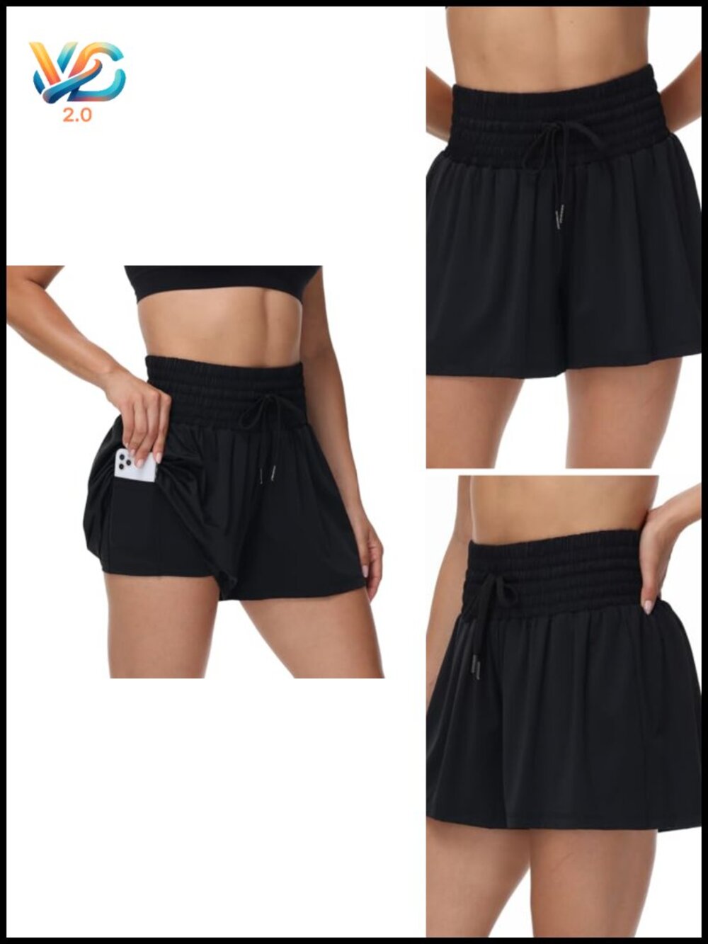 Flowy High Waist Athletic Skort with Pockets 2-in-1 Double Layer